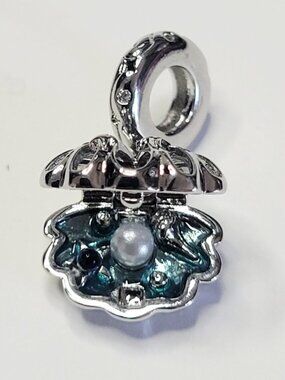 NWT For Pandora Charm Bracelets Aqua Blue Silver Color Clamshell Dangle Charm